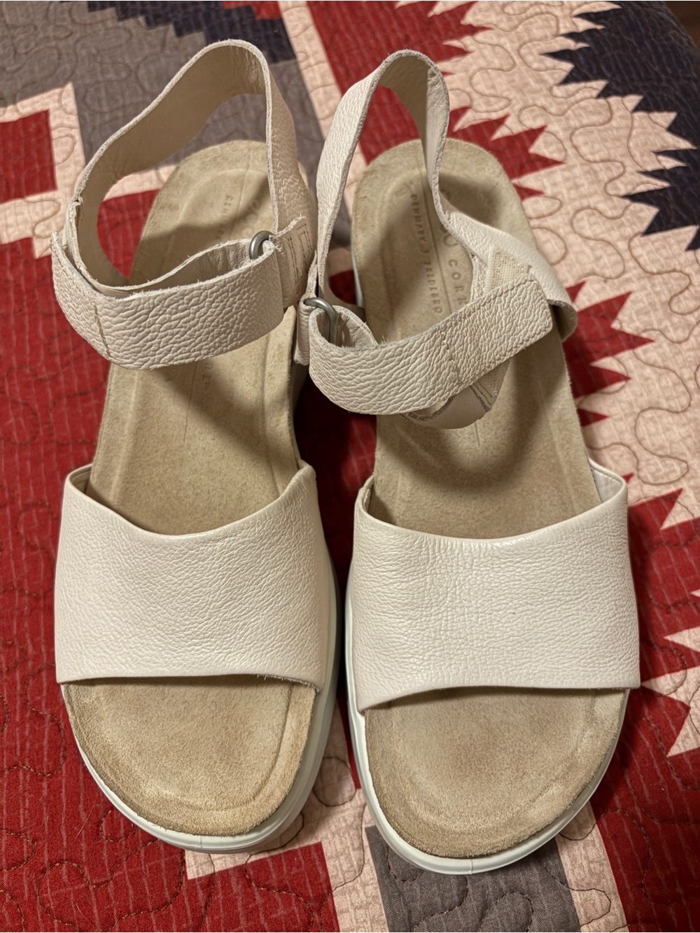 ECCO Corksphere Flowt Wedge Sandals White Leather EU 38 US 7-7.5 Comfort